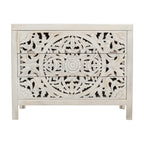 Rustic Solid Wood Global Boho Hand Carved Accent Chest with Three Drawers